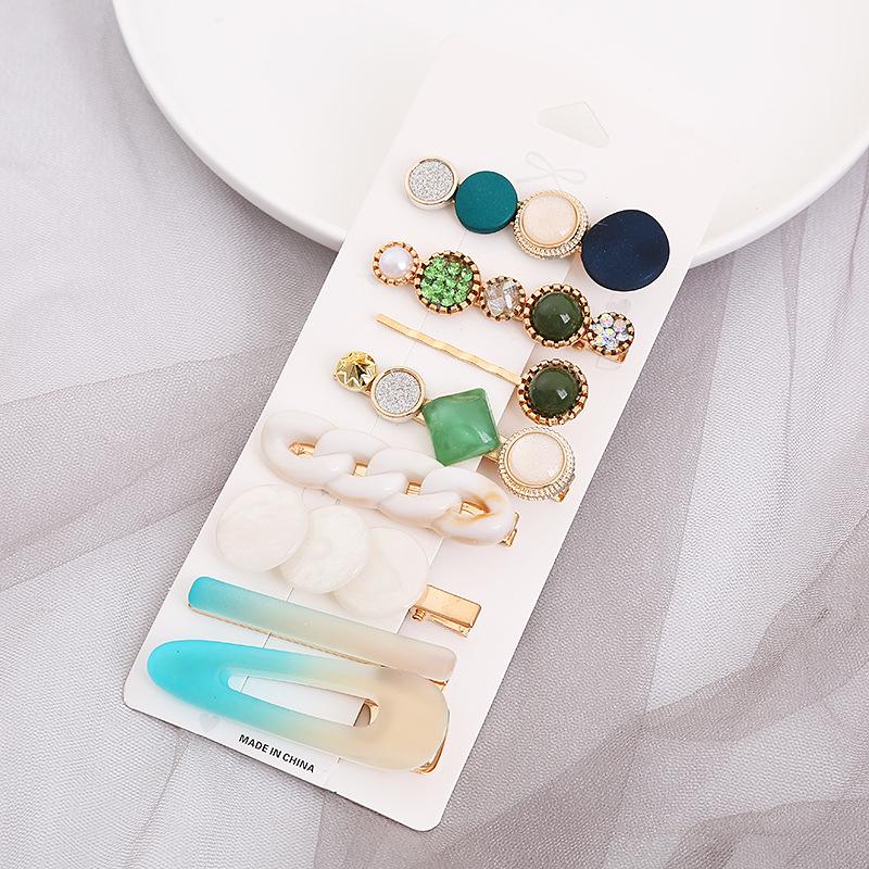 Delicate Pretty Rhinestone Hair Clips Personalized Shark Hair Clip Women S Green 8-Piece Set Rounded Hair Clips золотой