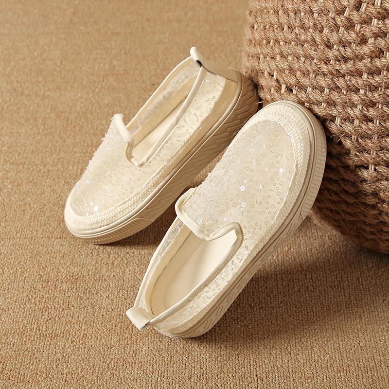 Fashion CRLAYDK Women's Sequin Lace Hollow Out Loafers Cute Penny Slip On Flat Work Comfort Walking Shoes for Ladies Driving Moccasins