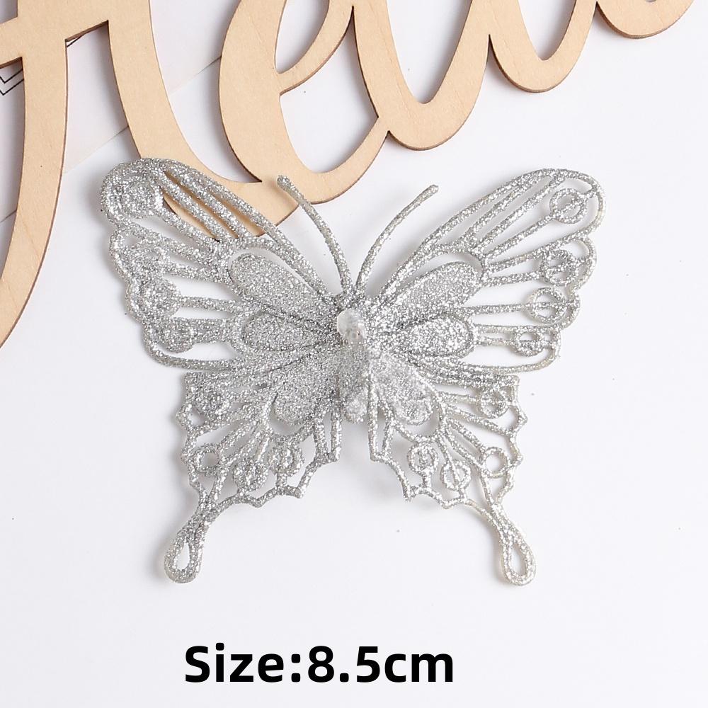 5/10PCS Christmas Butterflies Xmas Tree Ornaments Single Layer Gold Powder Glitter Artificial Flower DIY Crafts Christmas Decor