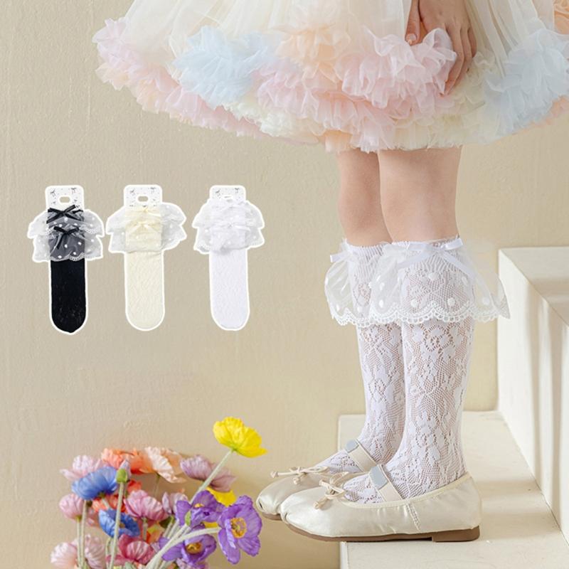 Breathable Ballet Socks for 3-13 Years Girls Feature Lovely Bowknot Design, Lovely Kids Middle Tube Socks Stackable