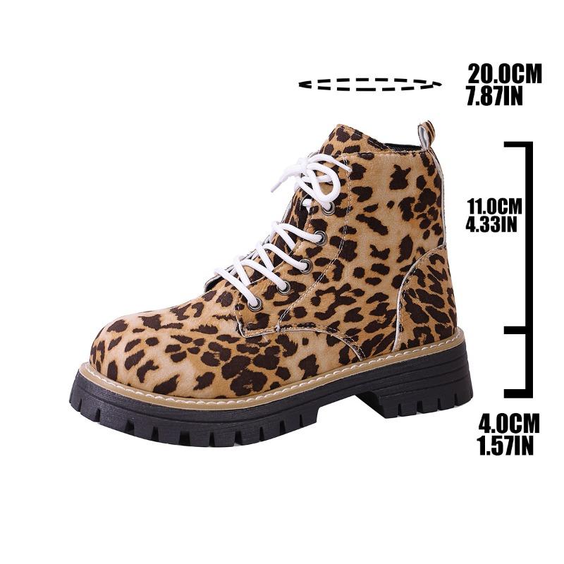 

Туфли с круглым носком, Короткие ботинки, Новая шнуровка, Большой размер, Ботинки на толстой подошве для женщин 43 цветной печати леопарда