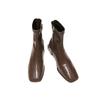 Huge comfort! Niche design square head thick heel short boots women's medium heel British elastic boots thin boots bare boots women
