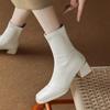 Krazing Pot Scarpe PU autunno inverno moda retrò tacchi spessi taglia 43 design europeo tenere al caldo stivaletti alla caviglia