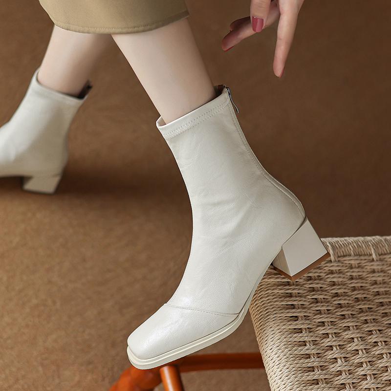 Krazing Pot Scarpe PU autunno inverno moda retrò tacchi spessi taglia 43 design europeo tenere al caldo stivaletti alla caviglia