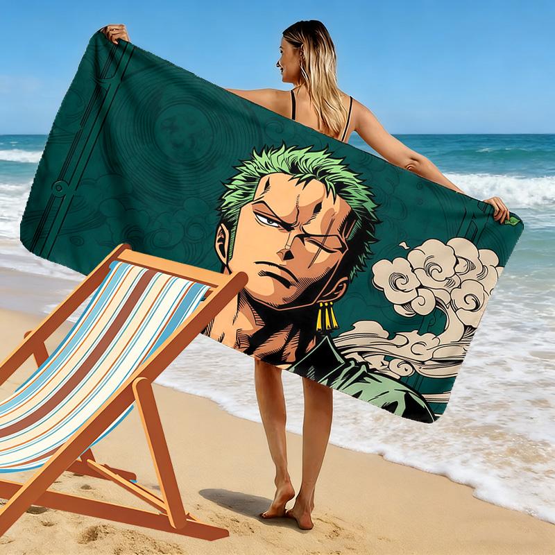 One Piece Roronoa Zoro Print Beach Towel, Large Soft Quick Dry Towel for Beach Camping Swimming
