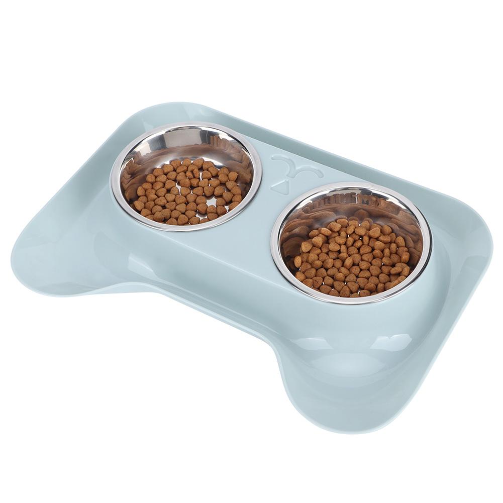 Stainless Steel Pet Cat Double Bowls Feeder Water Food Basin Feeding Supplyblue