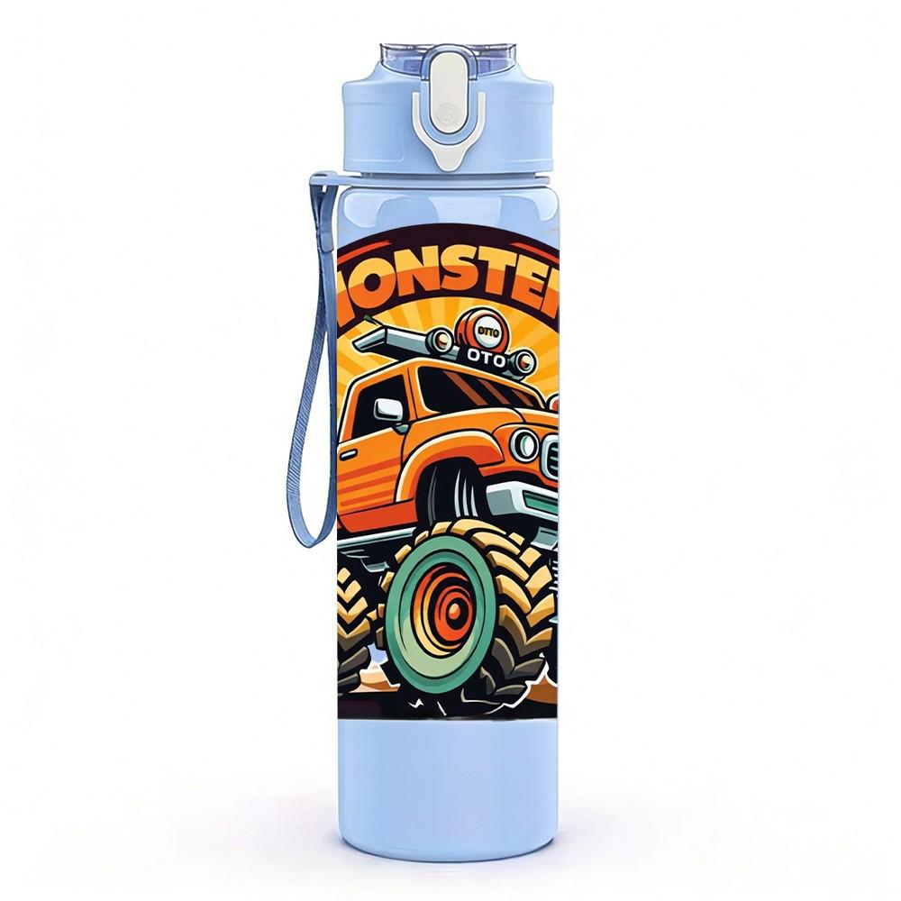 1PC Retro Monster Truck Vintage Vehicle 750ml Color Plastic Sports Water Bottle Leakproof Flip Straw Lid Suitable for Sports Office Home Use