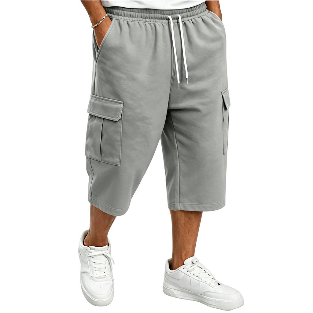 Men's Casual Drawstring Cargo Shorts 7/8 Length for Summer Everyday Wear
