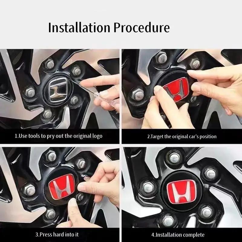 4Pcs Car Logo Wheel Hub Center Caps Decoration Accessories For Honda Fit Jazz GK5 Civic Type-R CRV Pilot Accord Insight Spirior