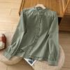Japanisches grünes Karopulli Damen Herbst 1116 Neu Vielseitig Lässig Pilzkante Reiner Baumwollpullover