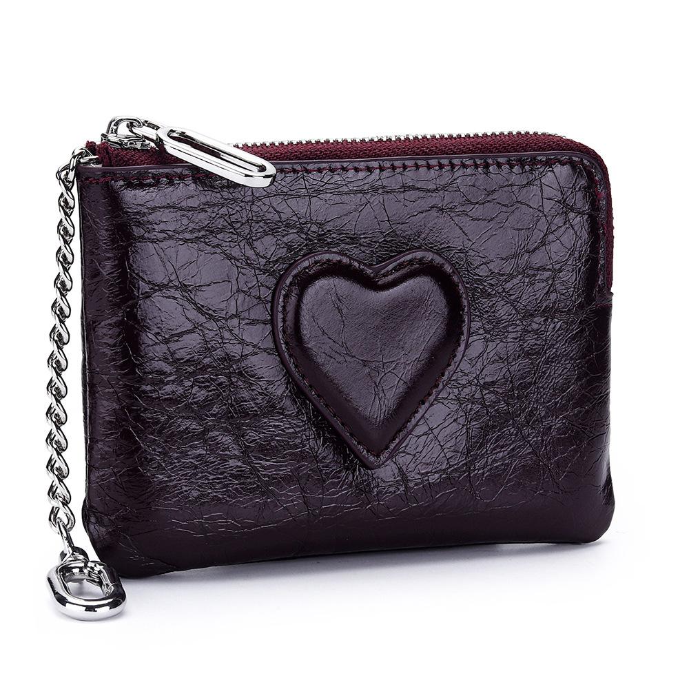 

Women s Leather Coin Purse with KeyChain Small Zipper Heart pattern Change Pouch for Women Wallet Hanging Buckle Coin holders бордовий