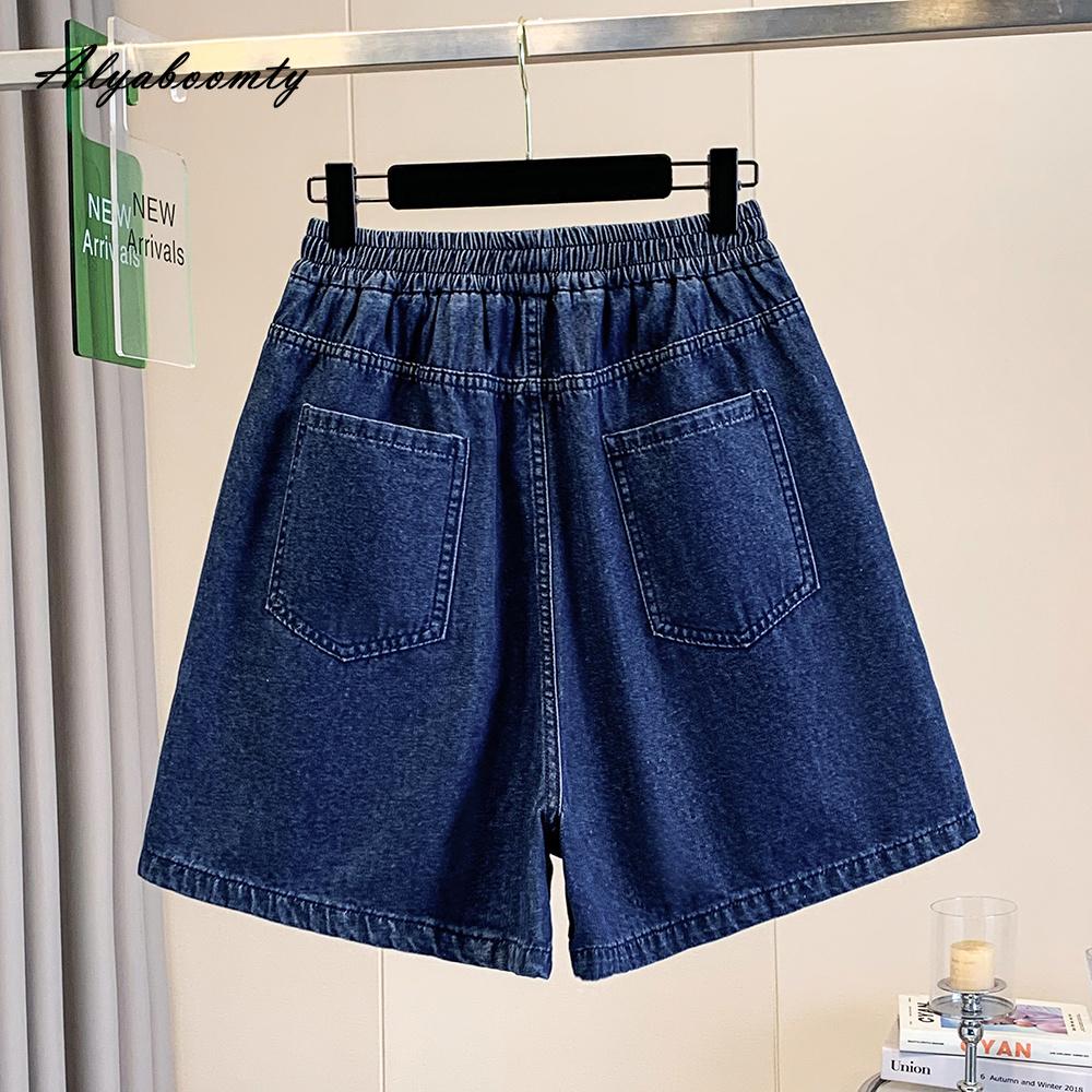 Taglie Forti Estate Donna Streetwear Pantaloncini di Jeans Vita Alta Casual Larghi Eleganti Pantaloncini-Gonna Base Donna Blu Gamba Larga Shorts