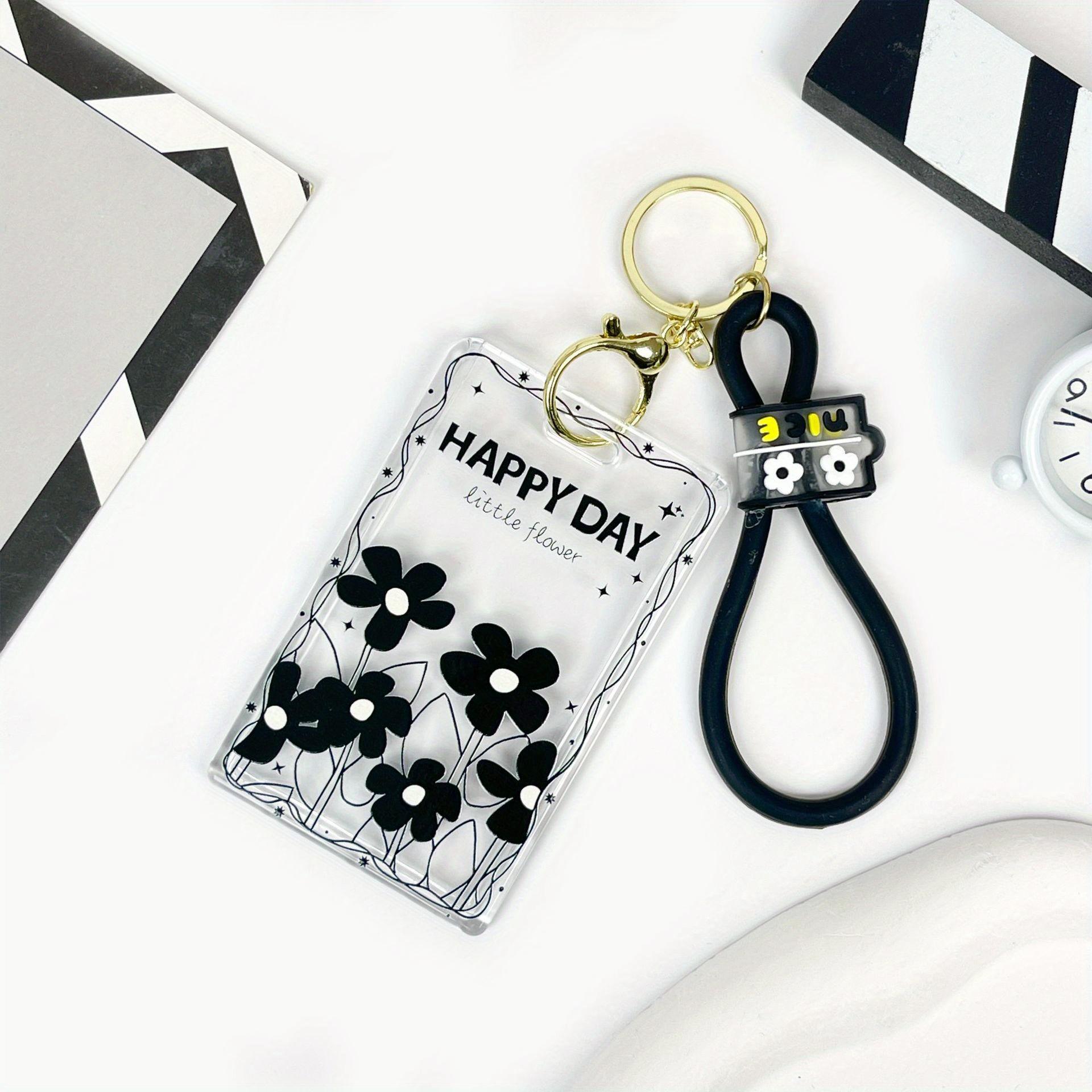 

1 шт. Простой черный цветок Прозрачный держатель для карт Кампус Студенческий билет Банковская карта Различные карты Защитный чехол