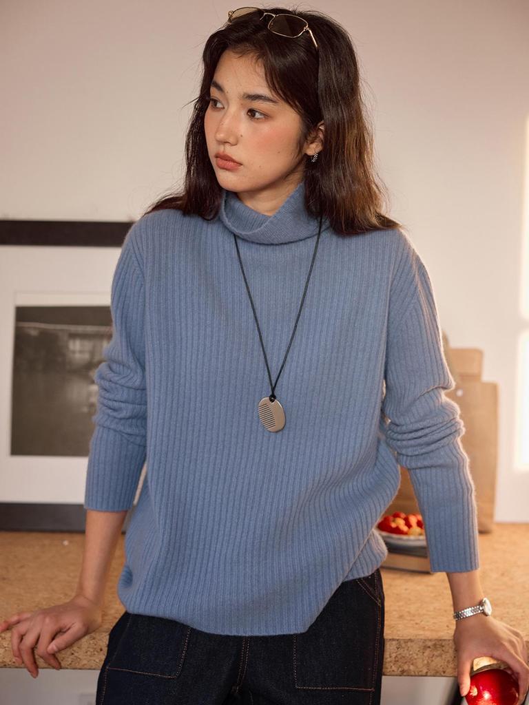 Solighter Women's Wool High-Neck Ribbed Knit Sweater - Autumn/Winter 2025 Collection