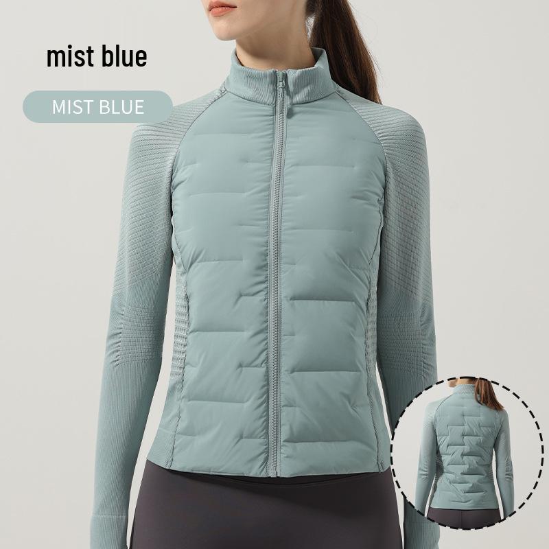 Leichte nahtlose Damen-Laufjacke aus weißer Gänsedaune