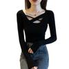 2024 Women's Black Slim Fit Long Sleeve Autumn Top