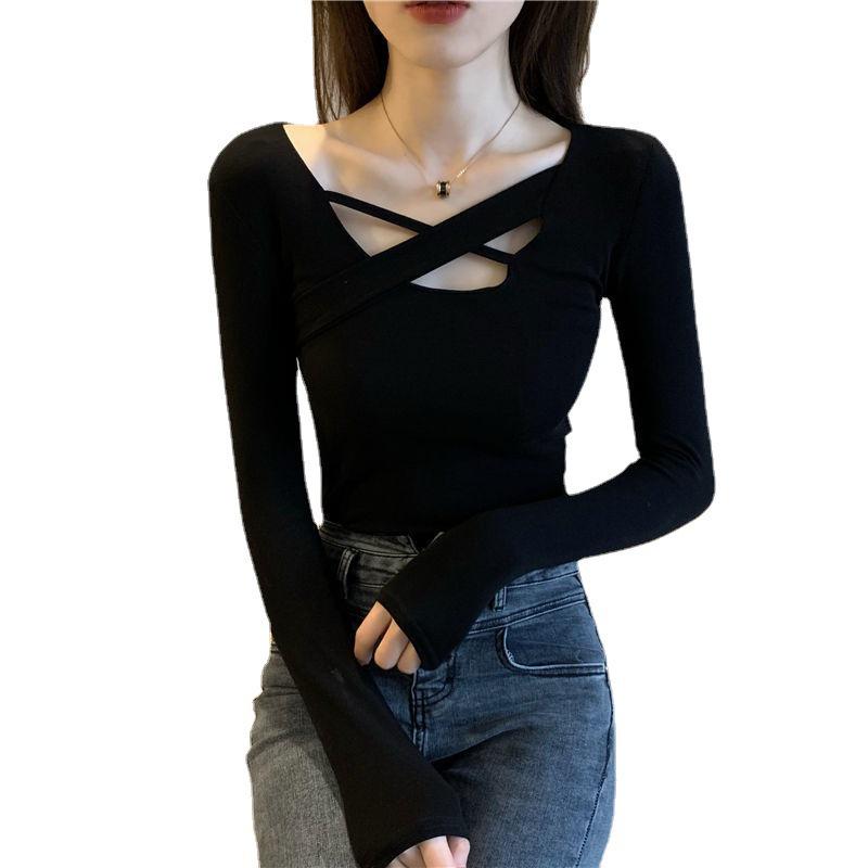 2024 Women's Black Slim Fit Long Sleeve Autumn Top