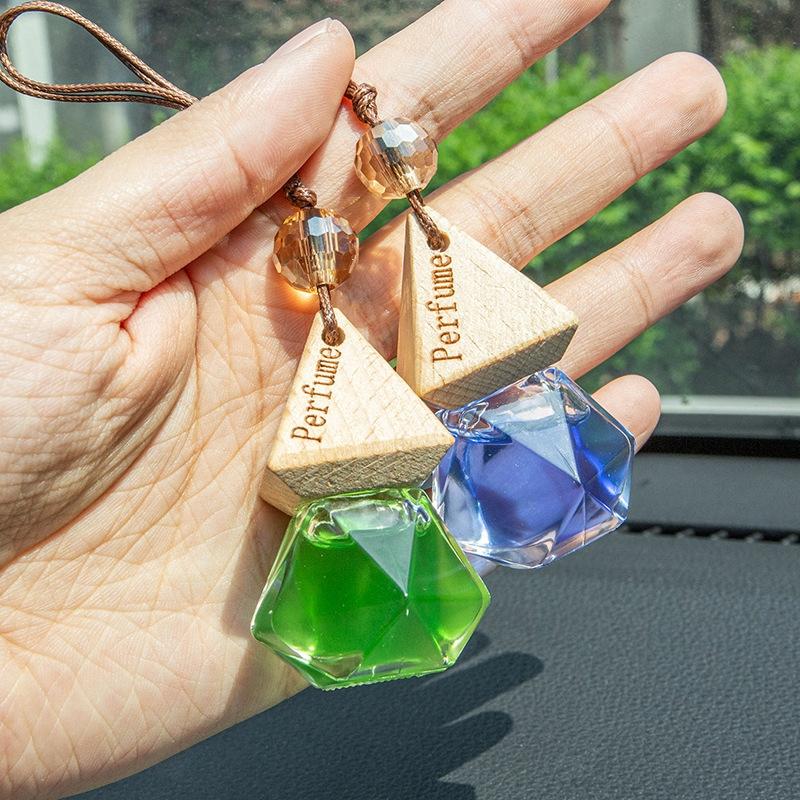 Hängender Auto-Lufterfrischer Glasflasche mit Holzdeckel Seil Ätherisches Öl Diffusor Rückspiegel Anhänger