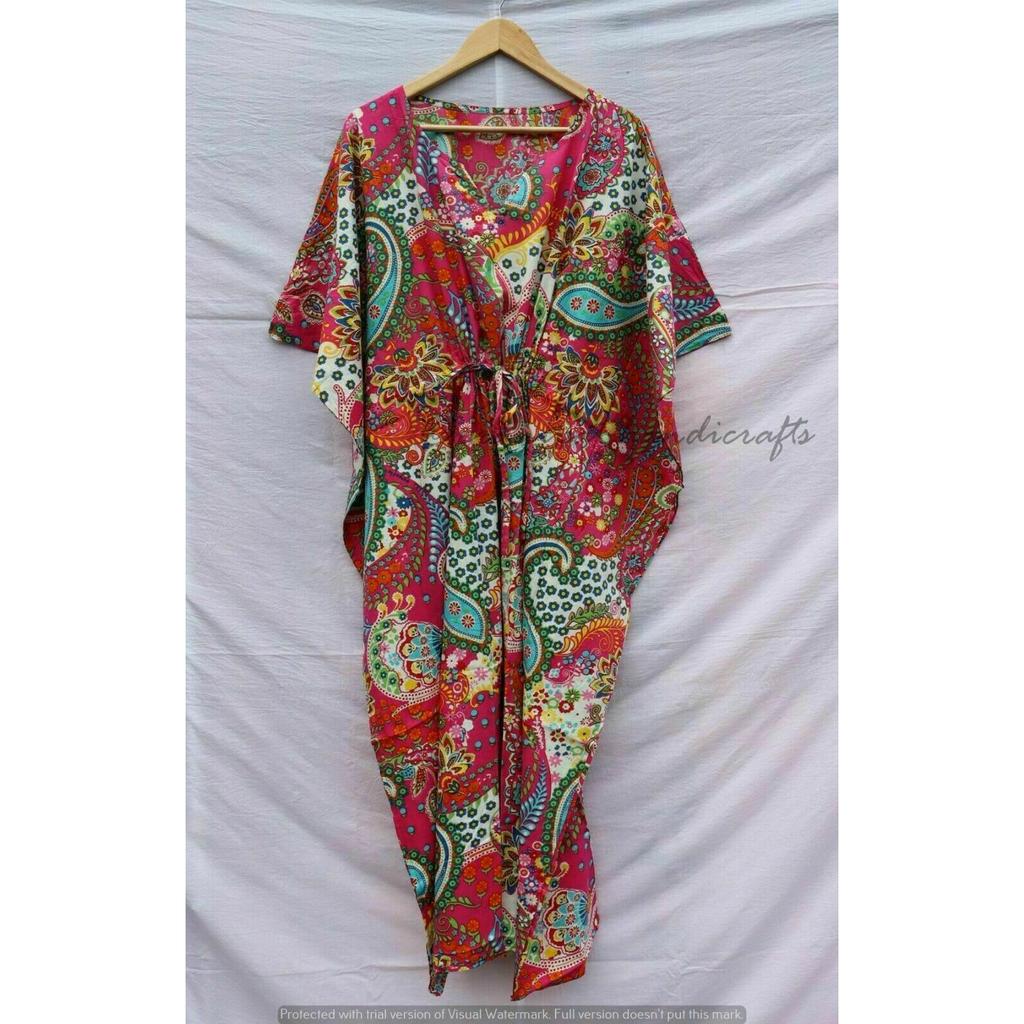 Roz Indian Rochie Caftan Lungă cu Imprimeu Paisley Caftan Maxi Femei Îmbrăcăminte de Noapte Rochie CKFTN-SCRN-FULL-BUYIT-003