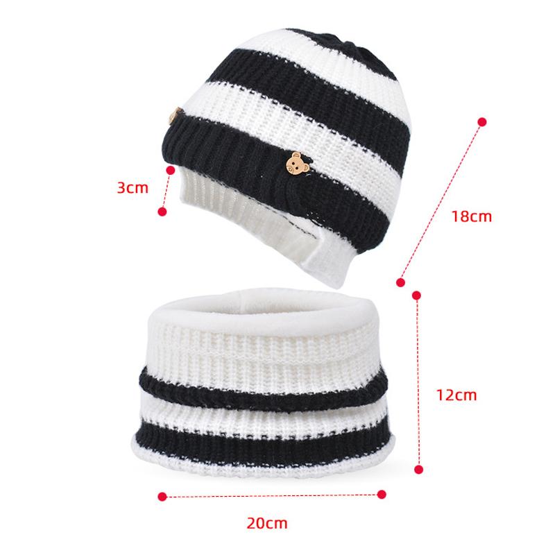 Farblich passende warme gestrickte Kindermütze, Schal, zweiteilig, Winter, für Jungen, kältebeständig, Ohrenschützer, Kopf, Wollmütze, Skullies-Mützen