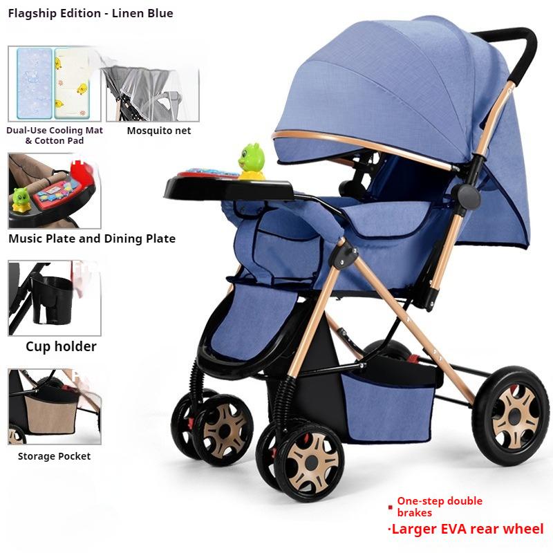 Two-way Stroller Can Sit and Lie Down, Folding Light Stroller, High Landscape 0-3 Years Old Stroller