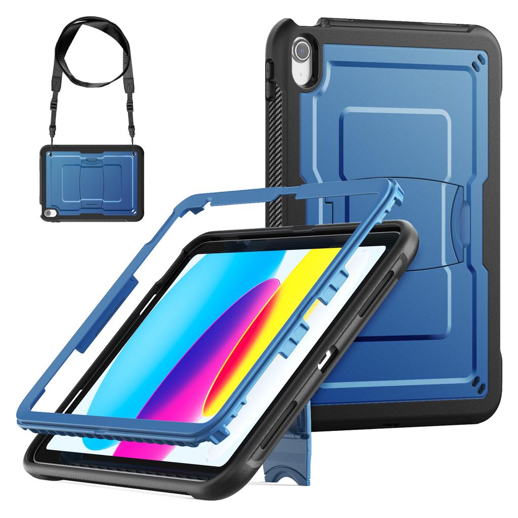 For iPad (2025)/10.9 (2022) Case Hidden Zinc Alloy Kickstand PC + TPE Tablet Cover with Shoulder Strap