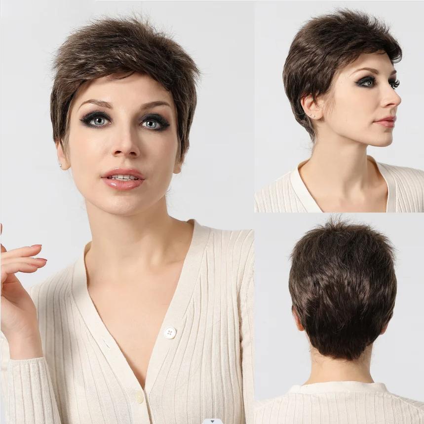 

LOUIS FERRE Светло-золотистые блондинки с стрижкой пикси синтетические парики для женщин короткие прямые многослойные парики из волос с челкой для повседневного использования