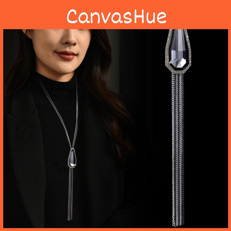 Elegant Geometric Crystal Pendant Sweater Chain Long Tassel Necklace For Women