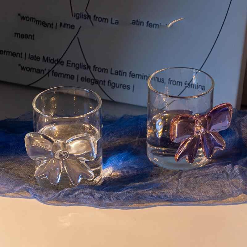Rosa Große Schleife Glas Dekor Glas Tasse Kelch Schleifenhenkel Gläser Hitzebeständig Hohes Borosilikat Dessert Eisbecher Schüssel