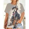 Fashion Women's Crew Neck T-Shirt 3D Color Printing Simple Crew Neck Short Sleeve Loose