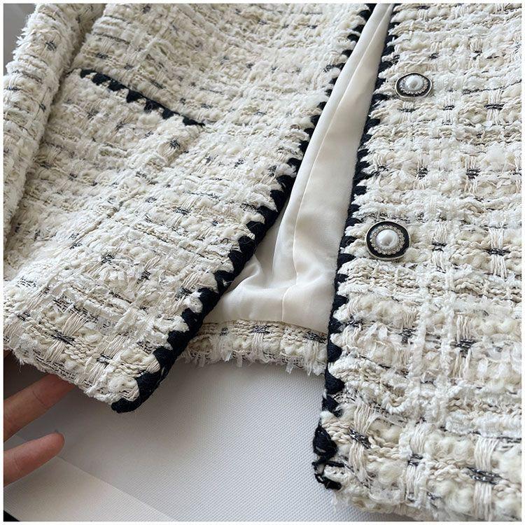Frühlings-Herbstjacken-Design Mode Süße Tweed-Blazer Damen Französisch Elegant Büro Dame Wollene Kurze Anzugmäntel