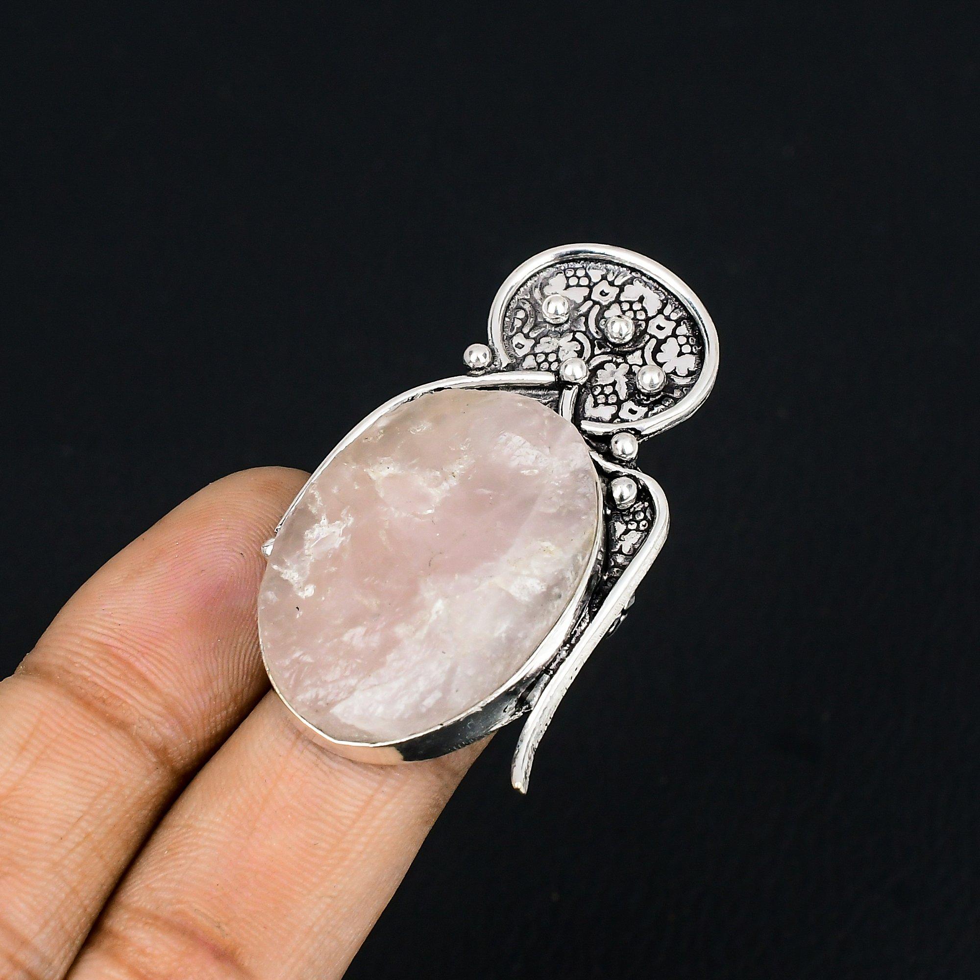 

Birthday Gift For Her Natural Rose Quartz Statement Ring Size 6 925 Silver 6