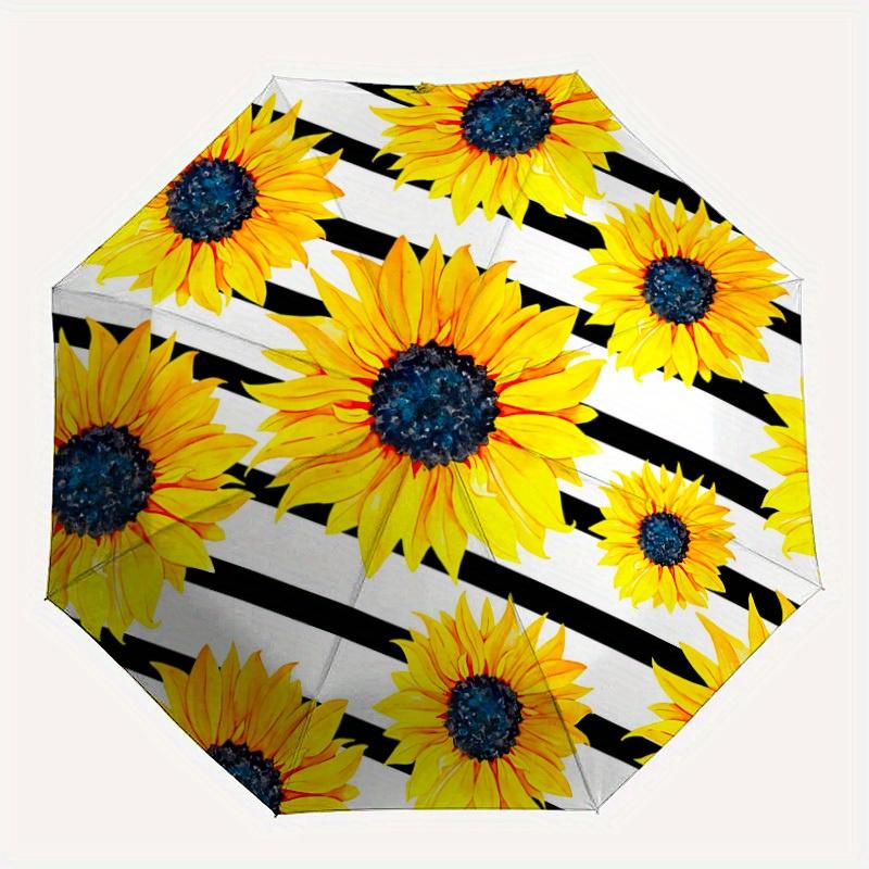 

1pc Sunflower Print Folding Umbrella With Excellent UV Protection, 8 Ribs Casual Durable Lightweight Portable Travelling Umbrella For Men &