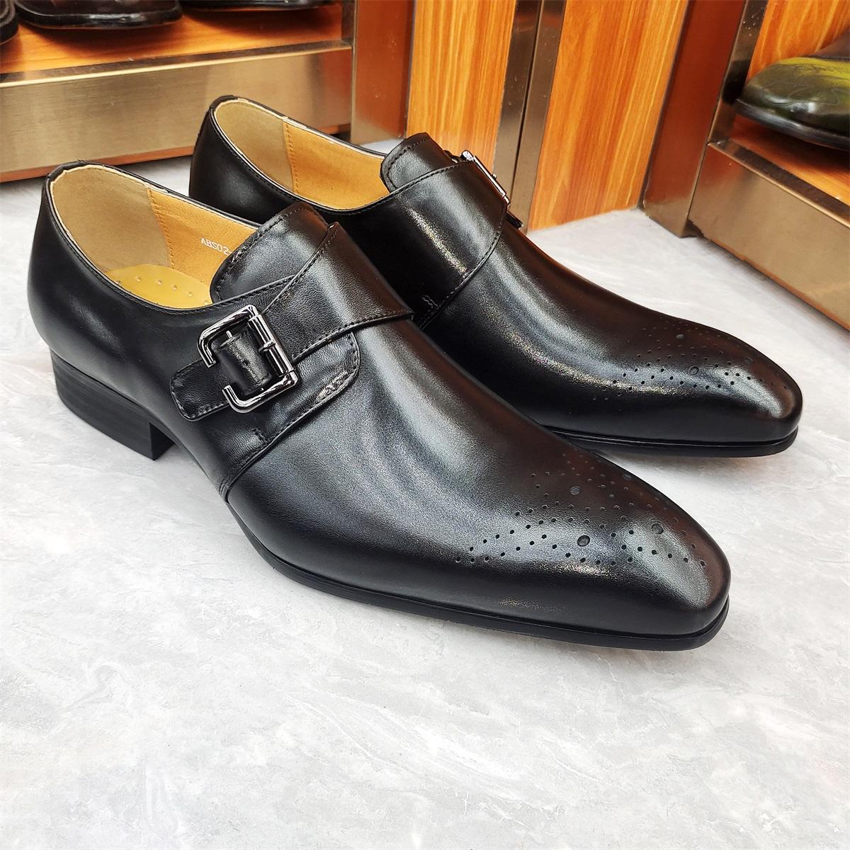 

Elegant Black Men s Loafers Dress Formal Suit Shoes Breathable Leather Handmade Monk Style No Slip Adult Footwear 46