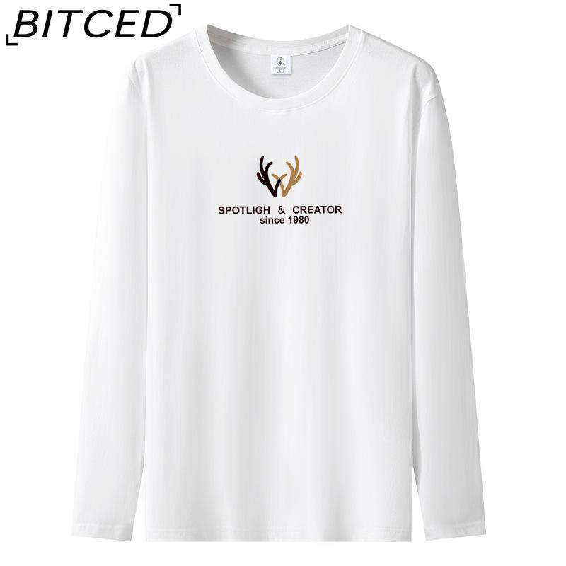 BITCED Мужская футболка с длинными рукавами, облегающая, весна-осень, универсальная рубашка с круглым вырезом