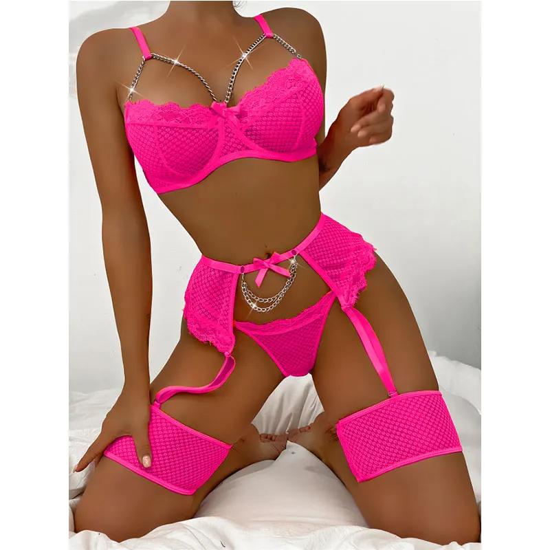 New Hot Erotic Mesh Lingerie Set Women Sexy Lingerie +Garter +Panties Set Sensual Lingerie Sex Suit Hot Porn Exotic Costumes