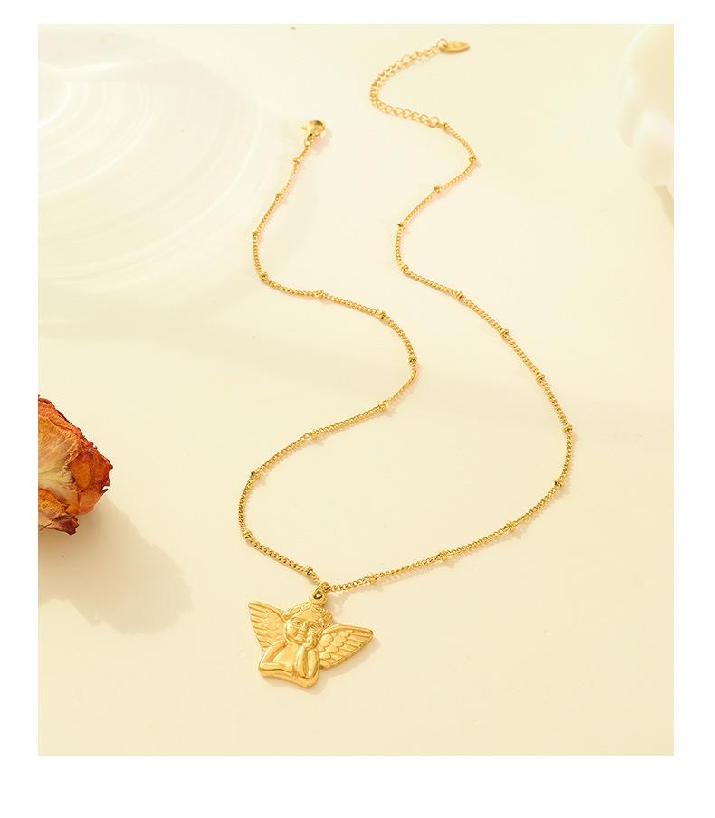 Women's 18K Gold Angel Pendant Necklace - European & American Hip Hop Style, Titanium Steel Clavicle Chain