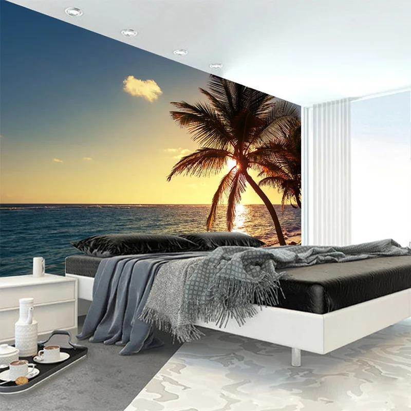 Beach Sunset 3d Photo Wallpaper Coconut Palm Seaside Landscape Wall Mural Restaurant Cafe Home Decor Wall Papers