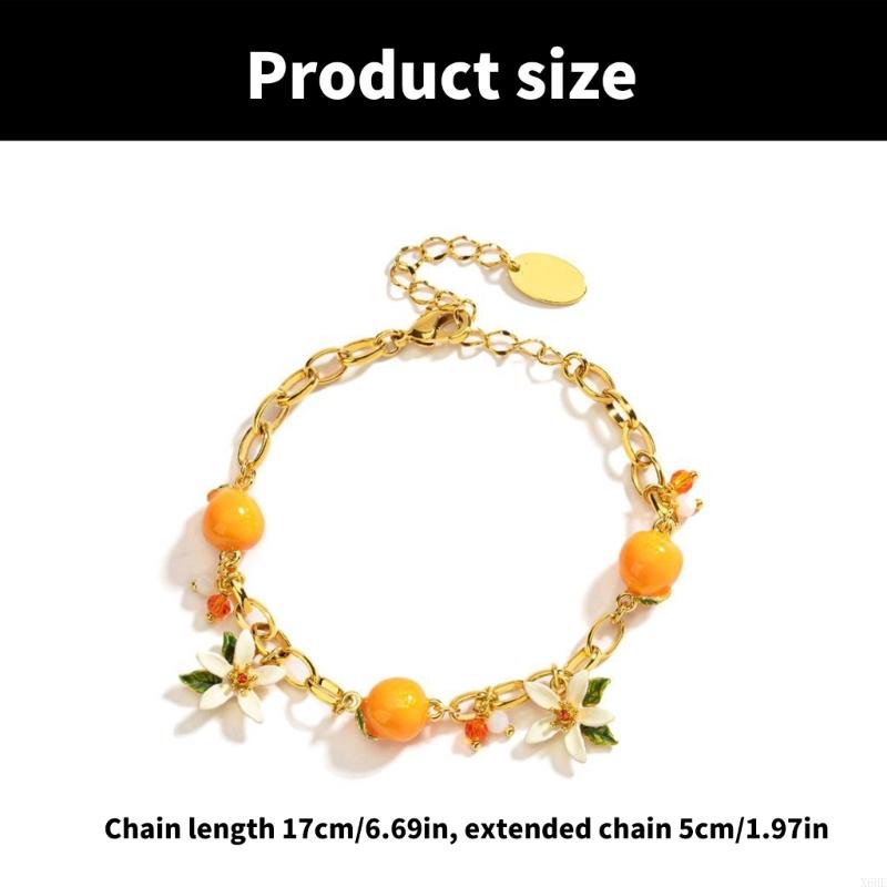 Adjustable New Design Gold Plated Stainless Steel fruit Orange Flower Bracelet Women's girl Luxury Gifts