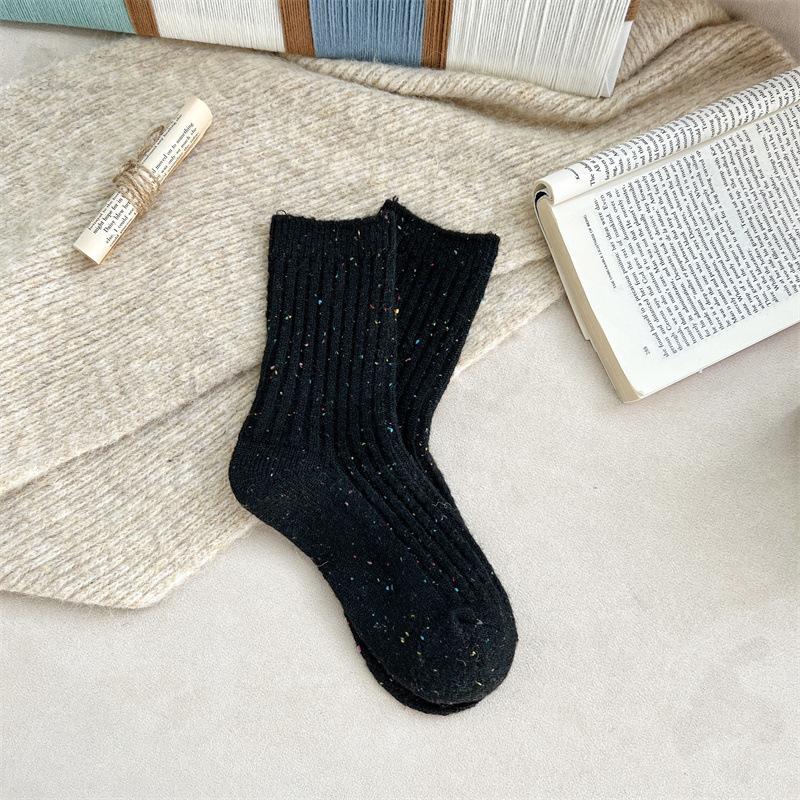 Autumn and Winter Wool Dot Yarn Socks, Women's Mid-calf Socks, Thickened Warm Vertical Striped Pile Socks, Home Sleep Socks