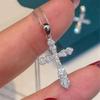 Charm Female Crystal White Zircon Stone Cross Pendant Necklace Vintage Silver Color Wedding  For Women