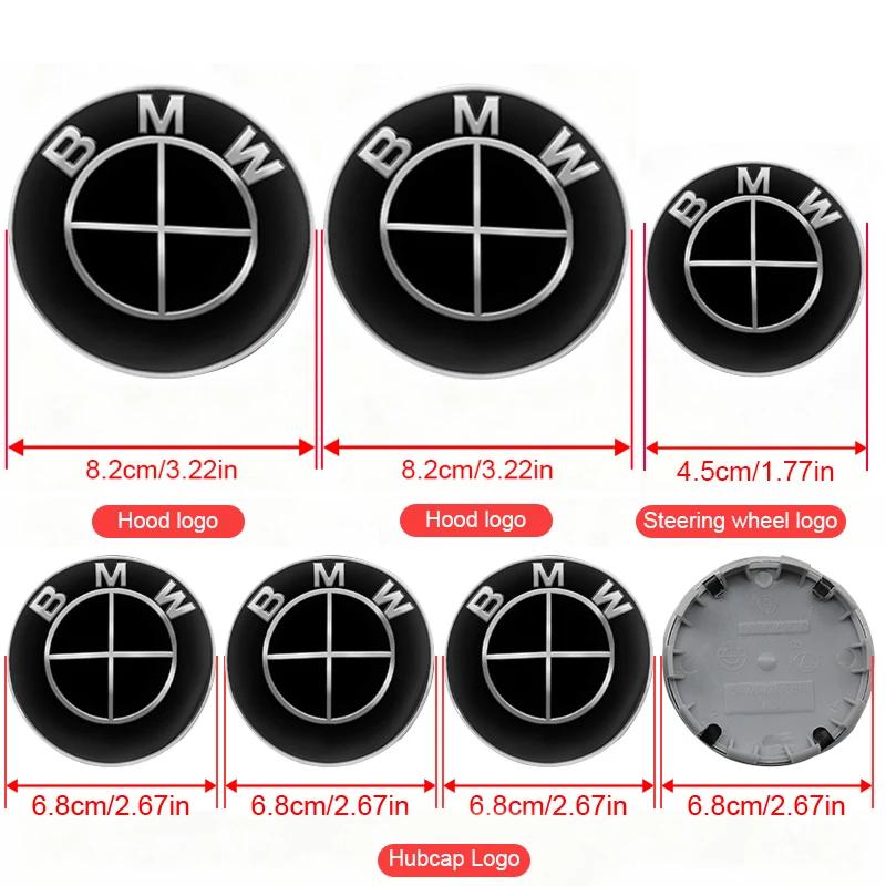 7Pcs Car Front Hood Trunk Logo Steering Wheel Center Sticker Wheel Hub Center Cover Accessories For BMW M X5 E90 E92 E93 F20 F21