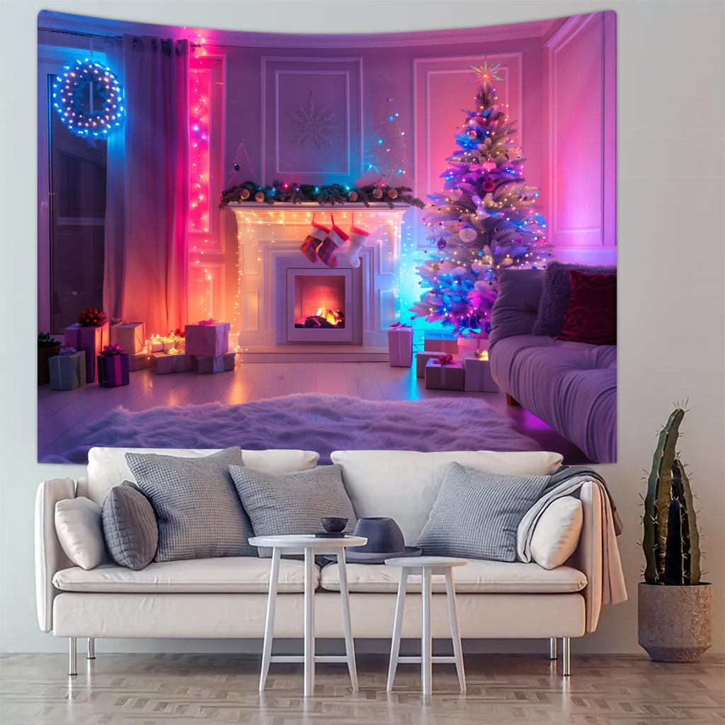 1pc Christmas Decoration Poster Tapestry, Christmas Tree Snow Scene Decoration Photography Background Banner
