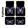 4pcs Set Light-Emitting Butterfly Pattern Car Mats | Front And Rear Universal Fit Polyester Mats, Washable, Fashionable Interior