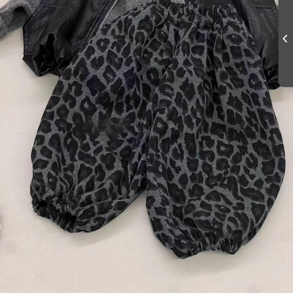 Children's Autumn Korean-Style Three-Piece Set: Handsome Leather Vest, Hooded Sweater, and Leopard Print Pants