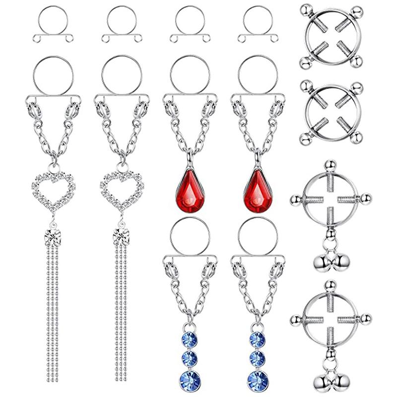 1 Pair Sexy Tassel  Butterfly Pendant Fake Nipple Ring For Women Girls Adjustable Faux Nipple Piercing Body Jewelry