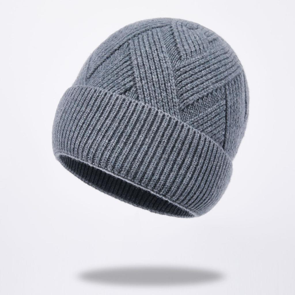 Autumn and winter new pure wool knitted hat warm hat men's fleece thickened adult hat men's cold hat