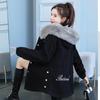 Winter Fashion Women Thickened Fleece Denim Coat With Hooded Embroidery Fur Collar Black Denim Jacket