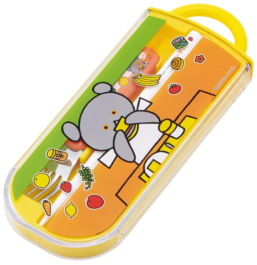 Skater Antibacterial Trio and Fork Bear Made In Children's Set Chopsticks, Spoon, (Little Design), Japan, TACC2AG-A