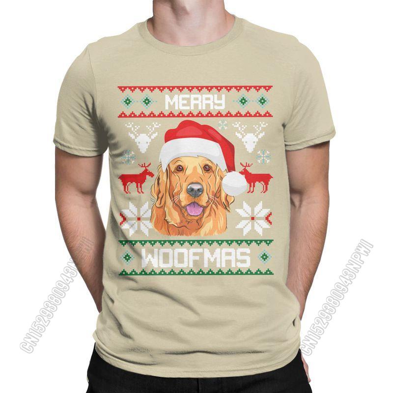 Unisexs TShirt Golden Retriever Merry Woofmas Christmas Crazy Cotton Tee Shirt Stylish Chic Dog T Shirts Round Collar Clothes